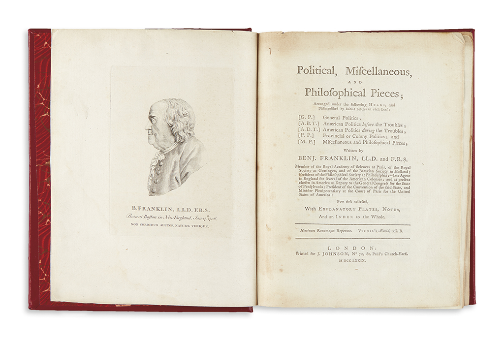 FRANKLIN, BENJAMIN. Political, Miscellaneous, and Philosophical Pieces.